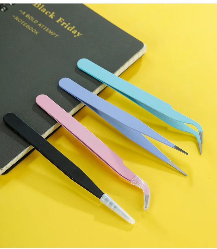 Colorful Macaron Hand Account Tweezers Stainless Steel High Elastic Thickened DIY Sticker Eyelash Clip Drill Accessories Toolset