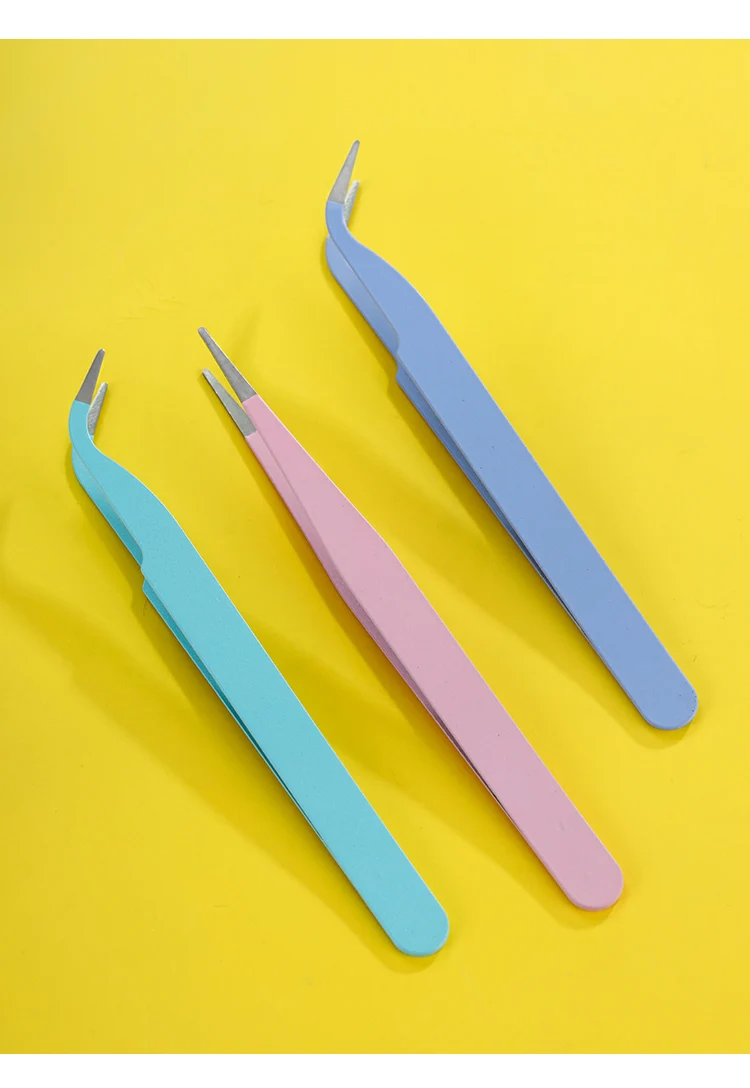 Colorful Macaron Hand Account Tweezers Stainless Steel High Elastic Thickened DIY Sticker Eyelash Clip Drill Accessories Toolset