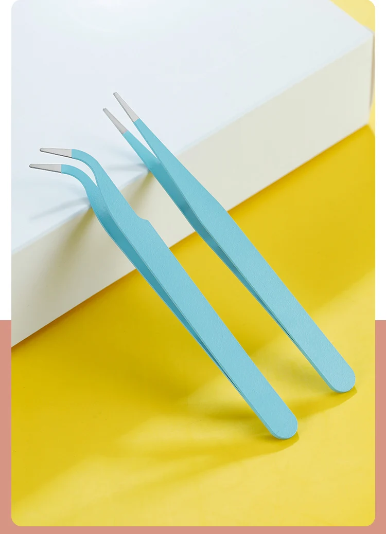 Colorful Macaron Hand Account Tweezers Stainless Steel High Elastic Thickened DIY Sticker Eyelash Clip Drill Accessories Toolset