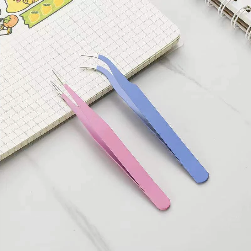 Colorful Macaron Hand Account Tweezers Stainless Steel High Elastic Thickened DIY Sticker Eyelash Clip Drill Accessories Toolset