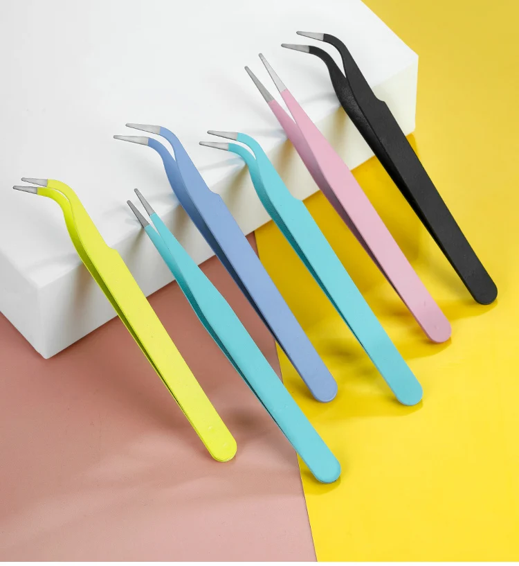 Colorful Macaron Hand Account Tweezers Stainless Steel High Elastic Thickened DIY Sticker Eyelash Clip Drill Accessories Toolset