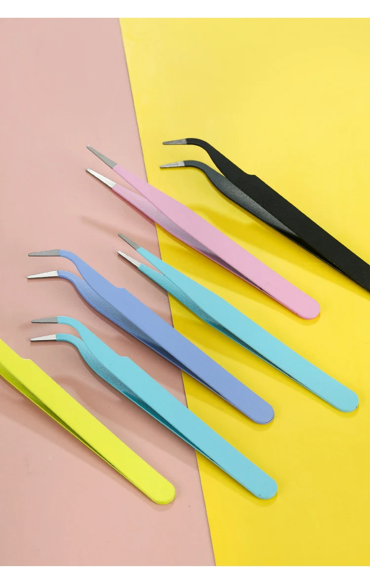 Colorful Macaron Hand Account Tweezers Stainless Steel High Elastic Thickened DIY Sticker Eyelash Clip Drill Accessories Toolset