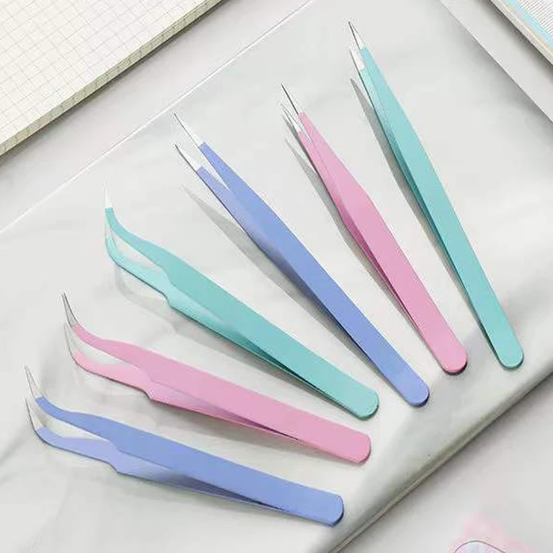 Colorful Macaron Hand Account Tweezers Stainless Steel High Elastic Thickened DIY Sticker Eyelash Clip Drill Accessories Toolset