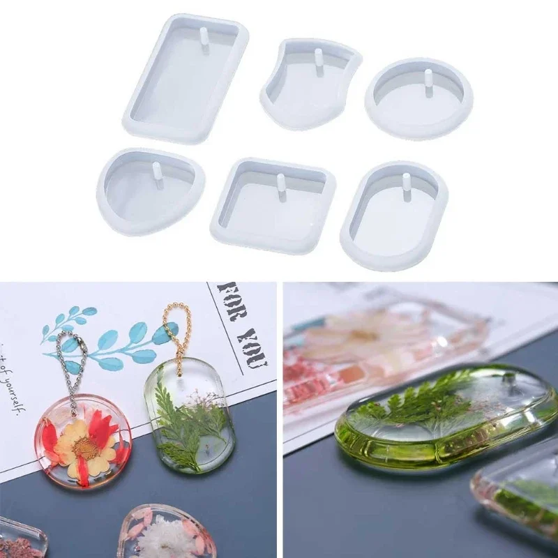 6 Pcs Keychain Epoxy Resin Mold Hanging Pendant Silicone Mould DIY Crafts Jewelry Necklace Casting Mold Drop Shipping
