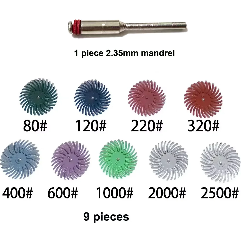 9pcs Polishing Wheel Radial Bristle Disc Mix Grit Abrasive Brush 2.35mm Mandrel Shank Rod foredom dremel Rotary Tools