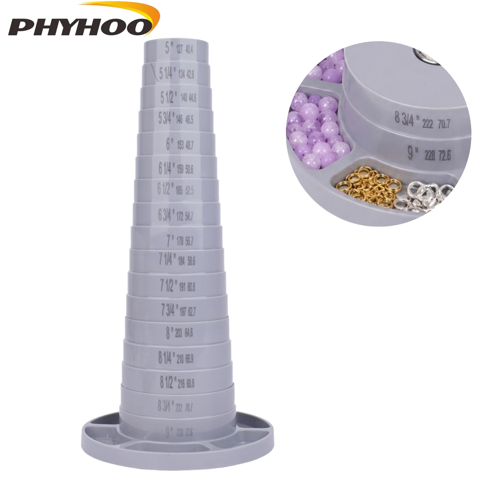 PHYHOO Bracelet Sizer Measuring Tool 6 Section Display Stand with Size Markings 5-9 Inch for DIY Jewelry Making and Bead Storage