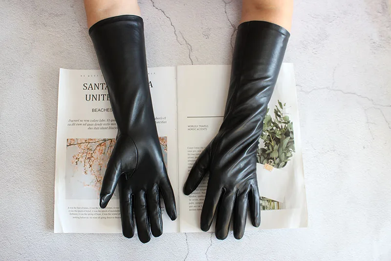 Women's Long Sheepskin Gloves With Colorful Leather and Thick Velvet Lining For Warmth and Winter Cold Protection Gloves