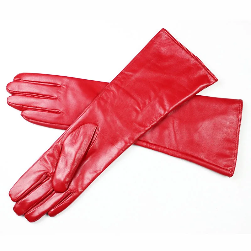 Women's Long Sheepskin Gloves With Colorful Leather and Thick Velvet Lining For Warmth and Winter Cold Protection Gloves