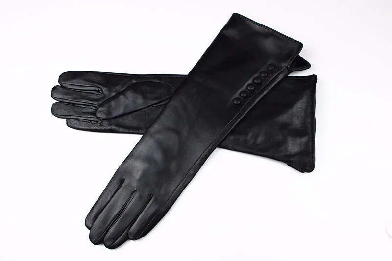 Women's Long Sheepskin Gloves With Colorful Leather and Thick Velvet Lining For Warmth and Winter Cold Protection Gloves