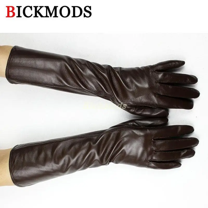 Women's Long Sheepskin Gloves With Colorful Leather and Thick Velvet Lining For Warmth and Winter Cold Protection Gloves