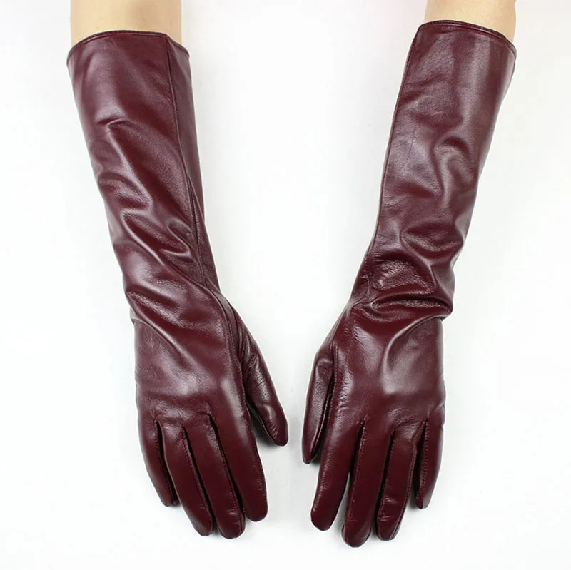 Women's Long Sheepskin Gloves With Colorful Leather and Thick Velvet Lining For Warmth and Winter Cold Protection Gloves