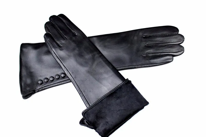 Women's Long Sheepskin Gloves With Colorful Leather and Thick Velvet Lining For Warmth and Winter Cold Protection Gloves