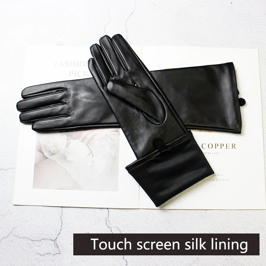Women's Long Sheepskin Gloves With Colorful Leather and Thick Velvet Lining For Warmth and Winter Cold Protection Gloves