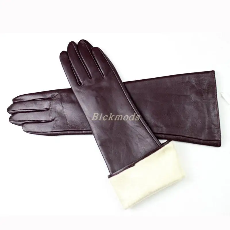 Women's Long Sheepskin Gloves With Colorful Leather and Thick Velvet Lining For Warmth and Winter Cold Protection Gloves