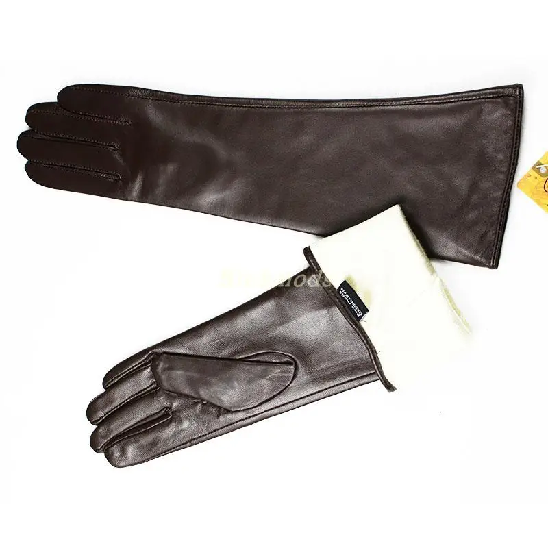 Women's Long Sheepskin Gloves With Colorful Leather and Thick Velvet Lining For Warmth and Winter Cold Protection Gloves