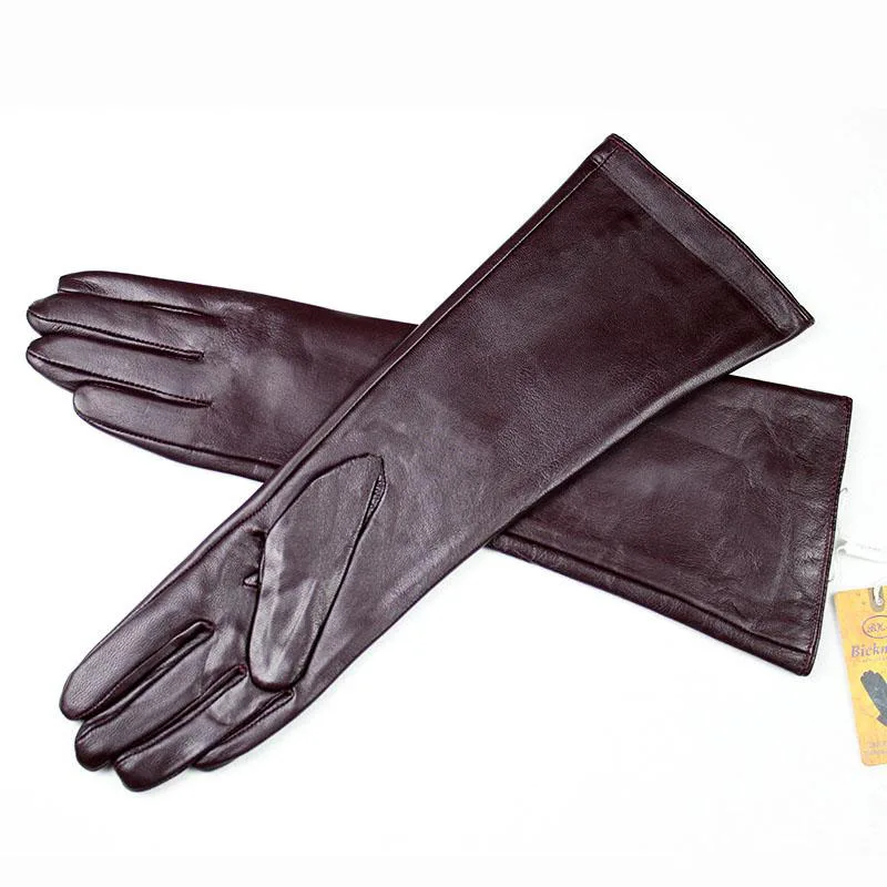 Women's Long Sheepskin Gloves With Colorful Leather and Thick Velvet Lining For Warmth and Winter Cold Protection Gloves