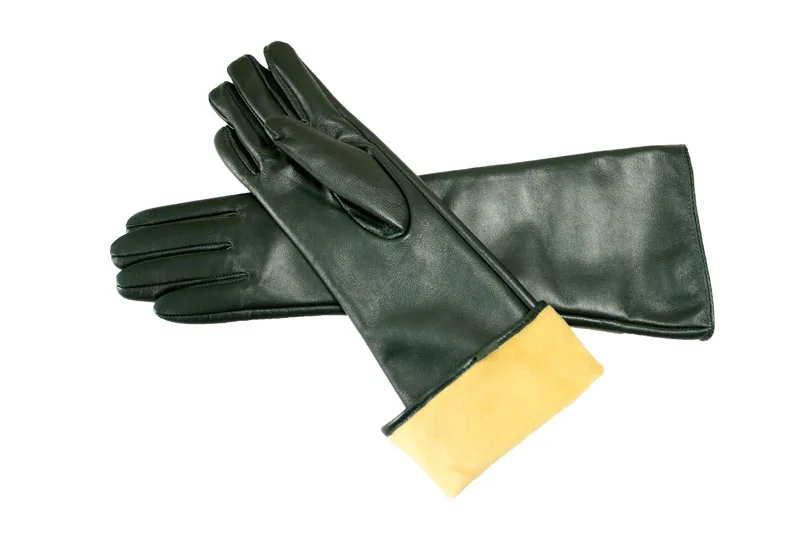 Women's Long Sheepskin Gloves With Colorful Leather and Thick Velvet Lining For Warmth and Winter Cold Protection Gloves