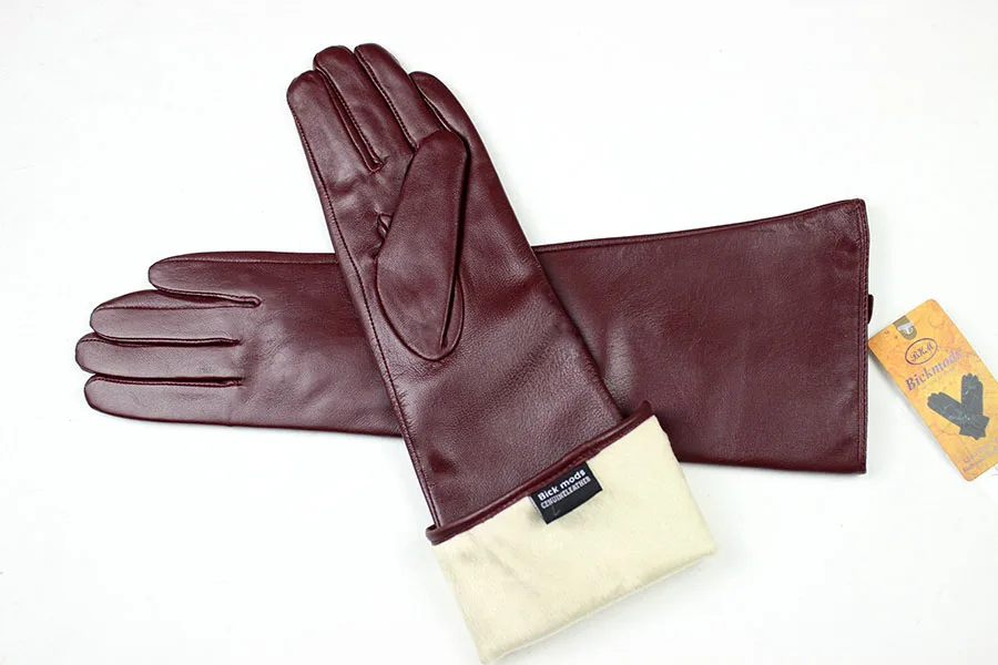 Women's Long Sheepskin Gloves With Colorful Leather and Thick Velvet Lining For Warmth and Winter Cold Protection Gloves