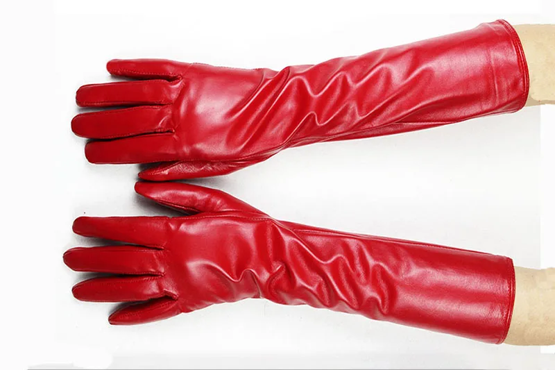 Women's Long Sheepskin Gloves With Colorful Leather and Thick Velvet Lining For Warmth and Winter Cold Protection Gloves