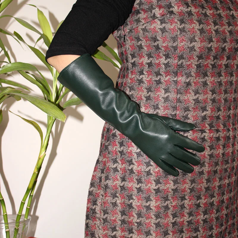 Women's Long Sheepskin Gloves With Colorful Leather and Thick Velvet Lining For Warmth and Winter Cold Protection Gloves