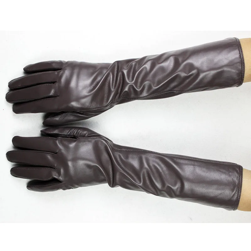 Women's Long Sheepskin Gloves With Colorful Leather and Thick Velvet Lining For Warmth and Winter Cold Protection Gloves