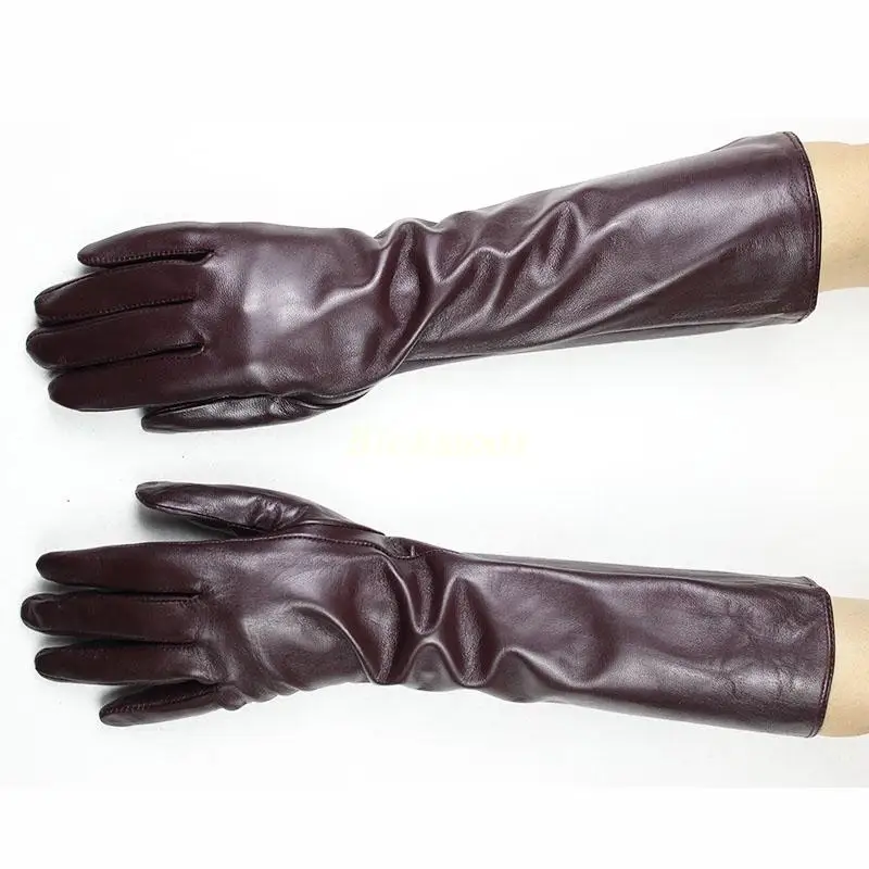 Women's Long Sheepskin Gloves With Colorful Leather and Thick Velvet Lining For Warmth and Winter Cold Protection Gloves