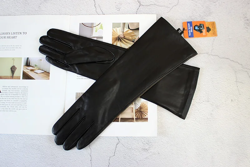Women's Long Sheepskin Gloves With Colorful Leather and Thick Velvet Lining For Warmth and Winter Cold Protection Gloves