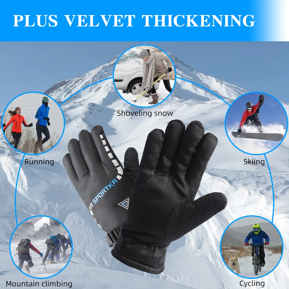 Winter Cycling Gloves Outdoor Waterproof Skiing Riding Hiking Motorcycle Warm Thickened Plush Gloves Unisex Thermal Sport Gloves