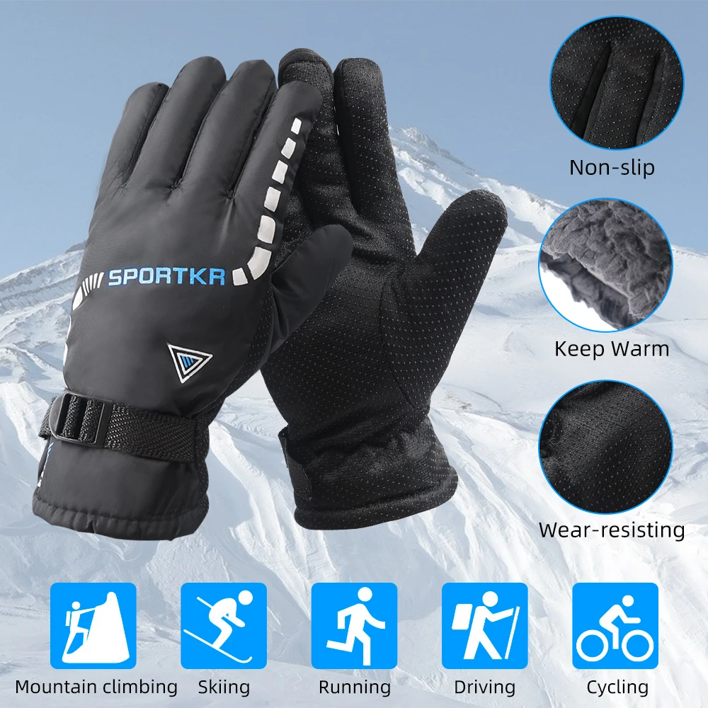 Winter Cycling Gloves Outdoor Waterproof Skiing Riding Hiking Motorcycle Warm Thickened Plush Gloves Unisex Thermal Sport Gloves