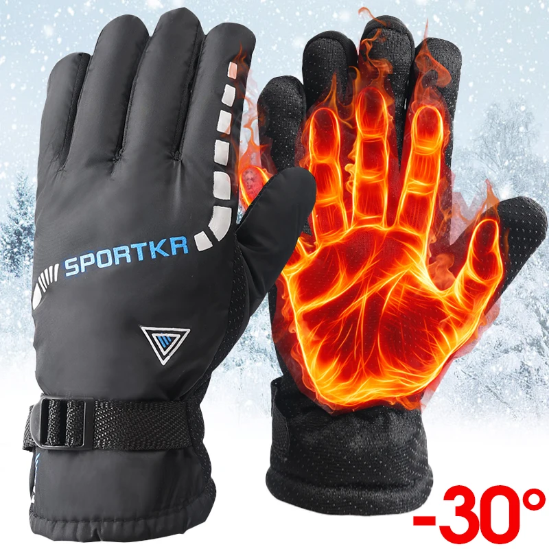 Winter Cycling Gloves Outdoor Waterproof Skiing Riding Hiking Motorcycle Warm Thickened Plush Gloves Unisex Thermal Sport Gloves