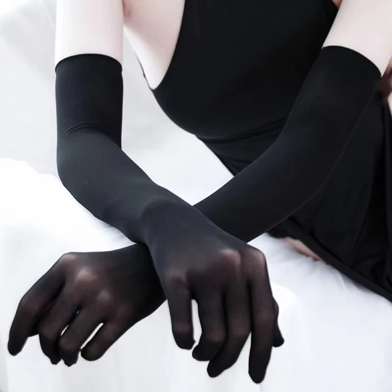 Solid Long Tube Stockings Tight Gloves Ultra-thin Five Finger Seamless Anti Hook Silk High Elasticity Transparent Etiquette Wome