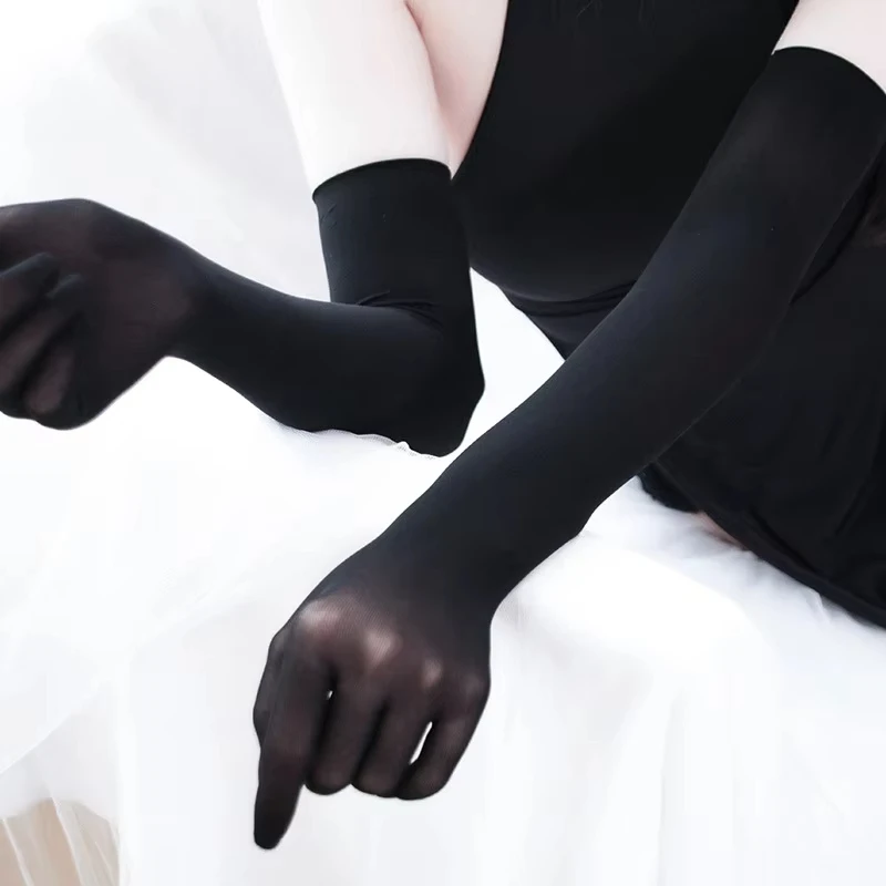 Solid Long Tube Stockings Tight Gloves Ultra-thin Five Finger Seamless Anti Hook Silk High Elasticity Transparent Etiquette Wome