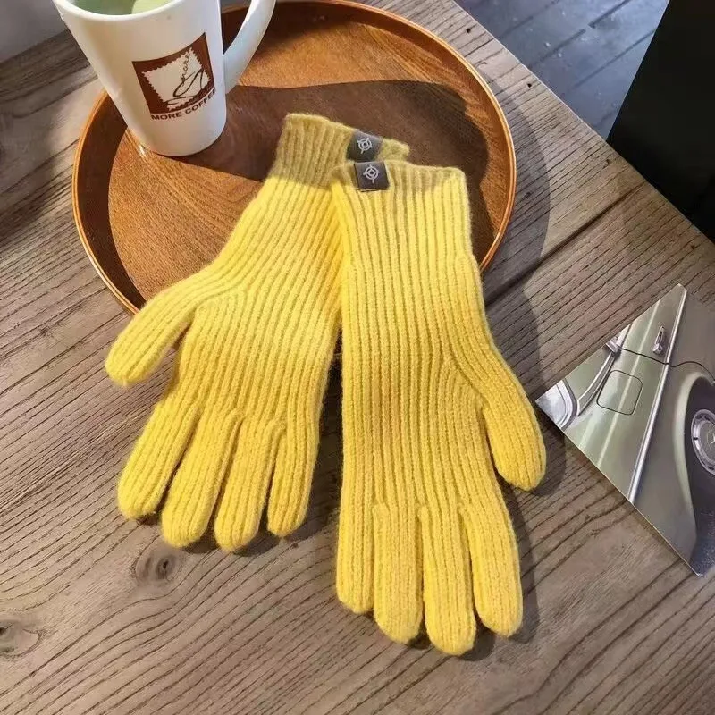 Fashion Touch Screen Knitted Gloves Women Winter Gloves Warm Riding Solid Fluffy Work Harajuku Kawaii Mittens