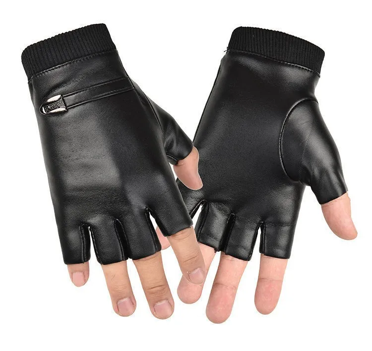 New Fashion Grace Men's Gloves Winter Vintage Warm Windproof Touch Screen Write Driving PU Fingerless Glove Mittens Wholesale