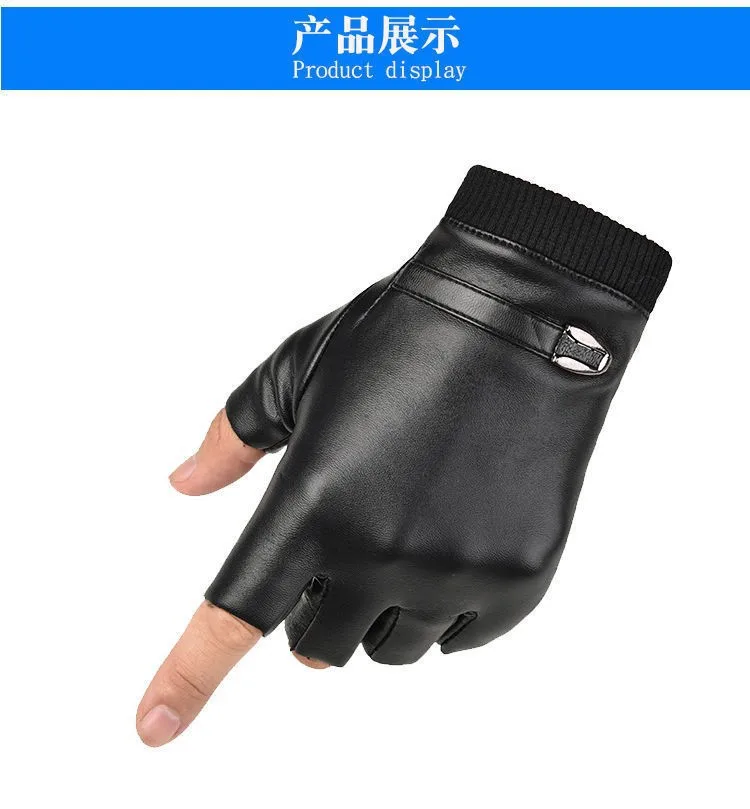 New Fashion Grace Men's Gloves Winter Vintage Warm Windproof Touch Screen Write Driving PU Fingerless Glove Mittens Wholesale