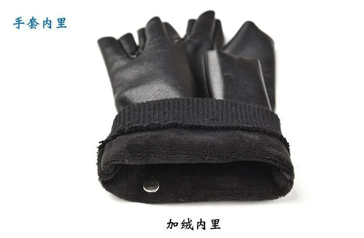 New Fashion Grace Men's Gloves Winter Vintage Warm Windproof Touch Screen Write Driving PU Fingerless Glove Mittens Wholesale