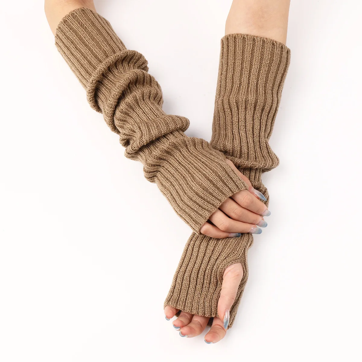 Acrylic Fibres Fingerless Gloves Women Elbow Glove Work Gloves Winter Men Unisex Black White Stripe Arm Warmers Sleeve
