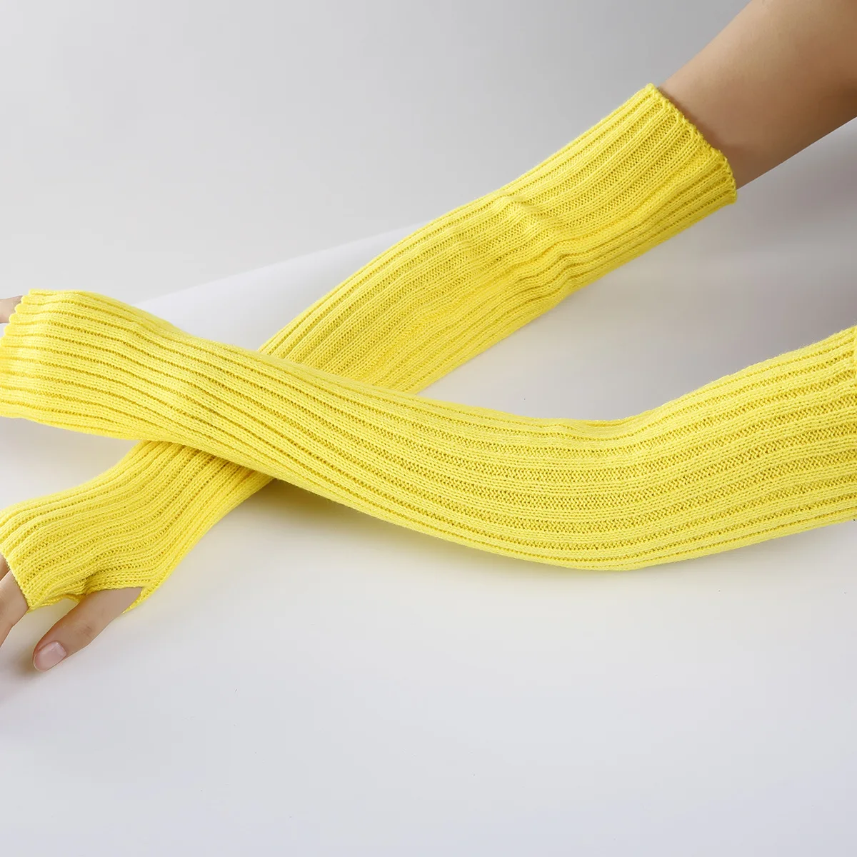Acrylic Fibres Fingerless Gloves Women Elbow Glove Work Gloves Winter Men Unisex Black White Stripe Arm Warmers Sleeve