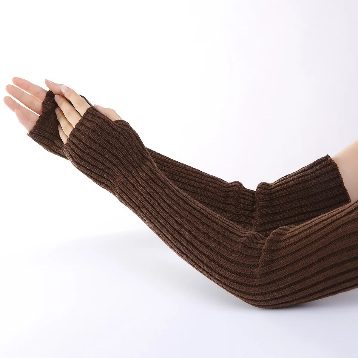 Acrylic Fibres Fingerless Gloves Women Elbow Glove Work Gloves Winter Men Unisex Black White Stripe Arm Warmers Sleeve