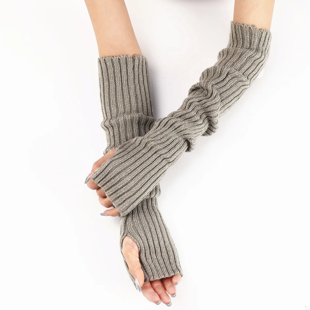 Acrylic Fibres Fingerless Gloves Women Elbow Glove Work Gloves Winter Men Unisex Black White Stripe Arm Warmers Sleeve