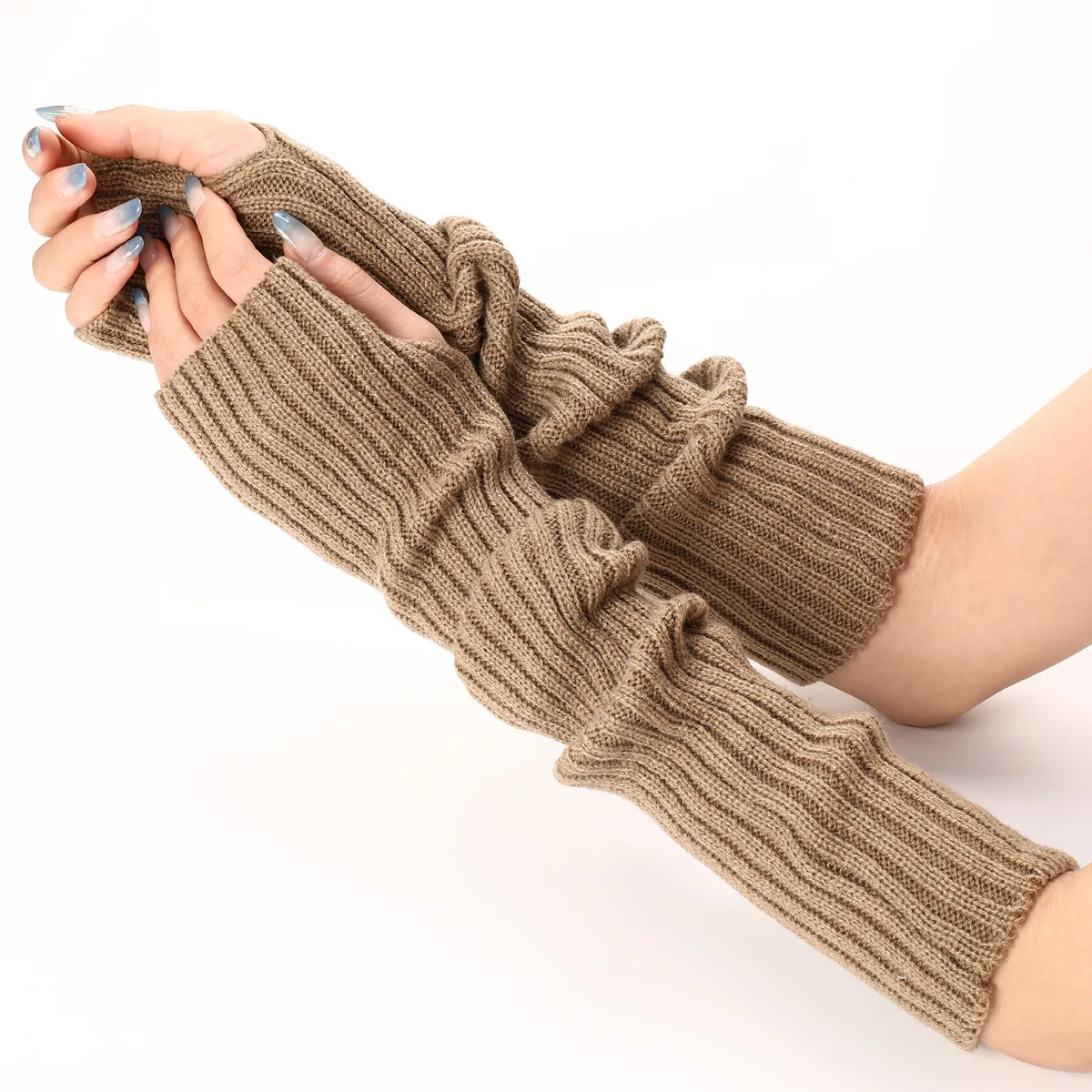 Acrylic Fibres Fingerless Gloves Women Elbow Glove Work Gloves Winter Men Unisex Black White Stripe Arm Warmers Sleeve