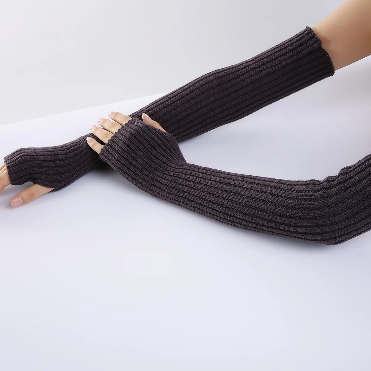 Acrylic Fibres Fingerless Gloves Women Elbow Glove Work Gloves Winter Men Unisex Black White Stripe Arm Warmers Sleeve
