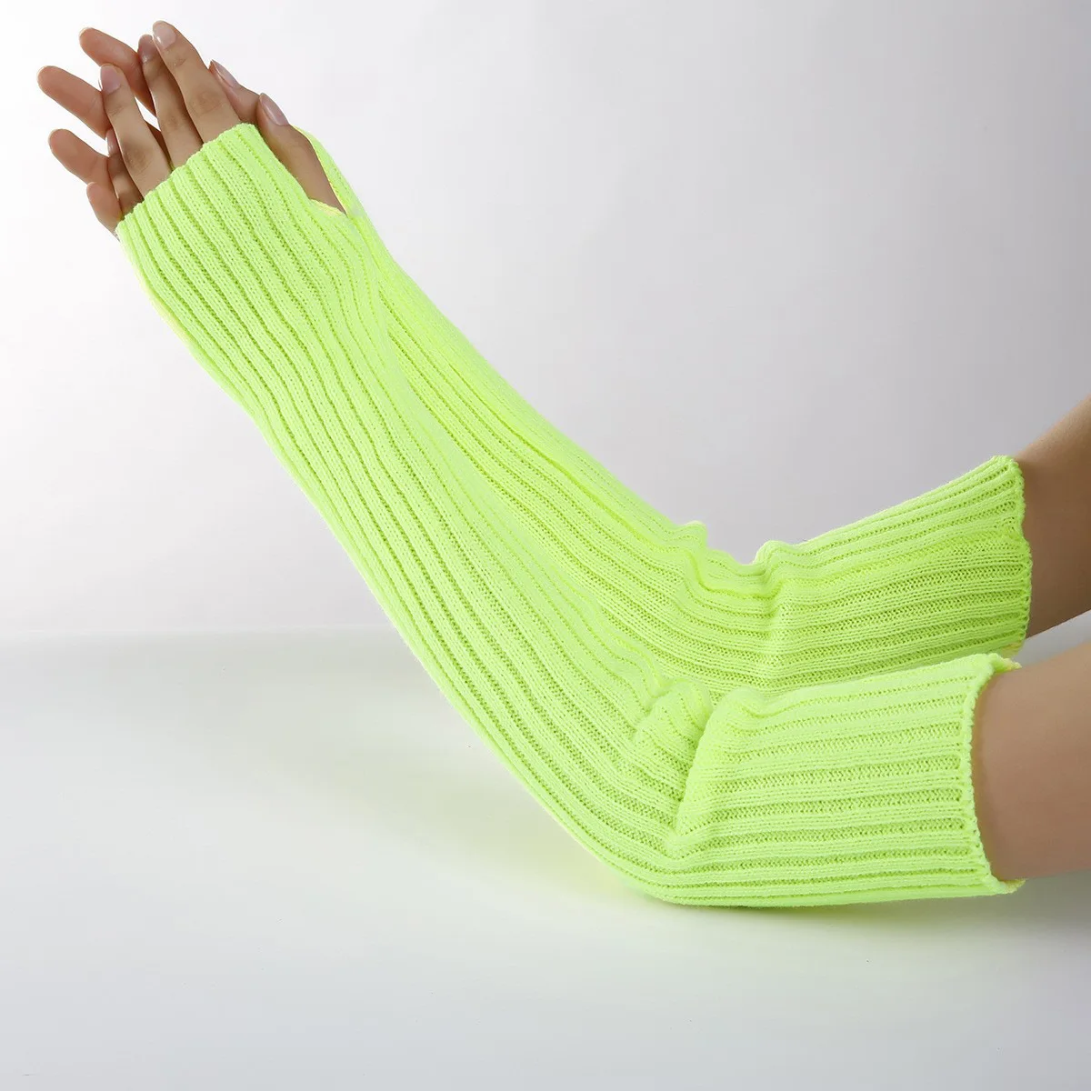 Acrylic Fibres Fingerless Gloves Women Elbow Glove Work Gloves Winter Men Unisex Black White Stripe Arm Warmers Sleeve