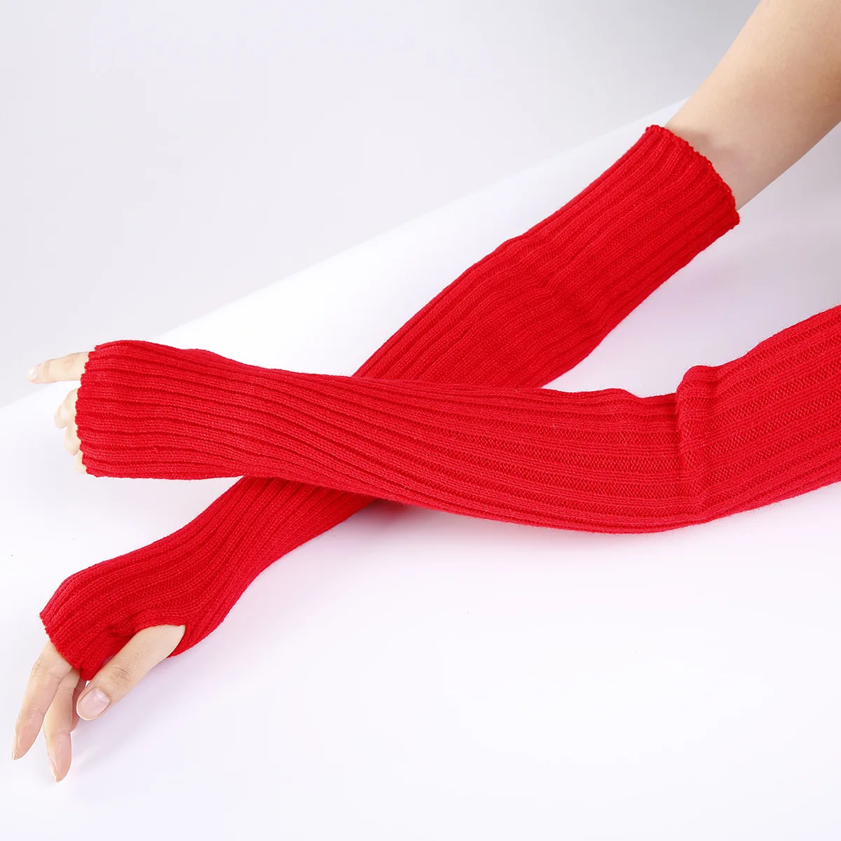 Acrylic Fibres Fingerless Gloves Women Elbow Glove Work Gloves Winter Men Unisex Black White Stripe Arm Warmers Sleeve