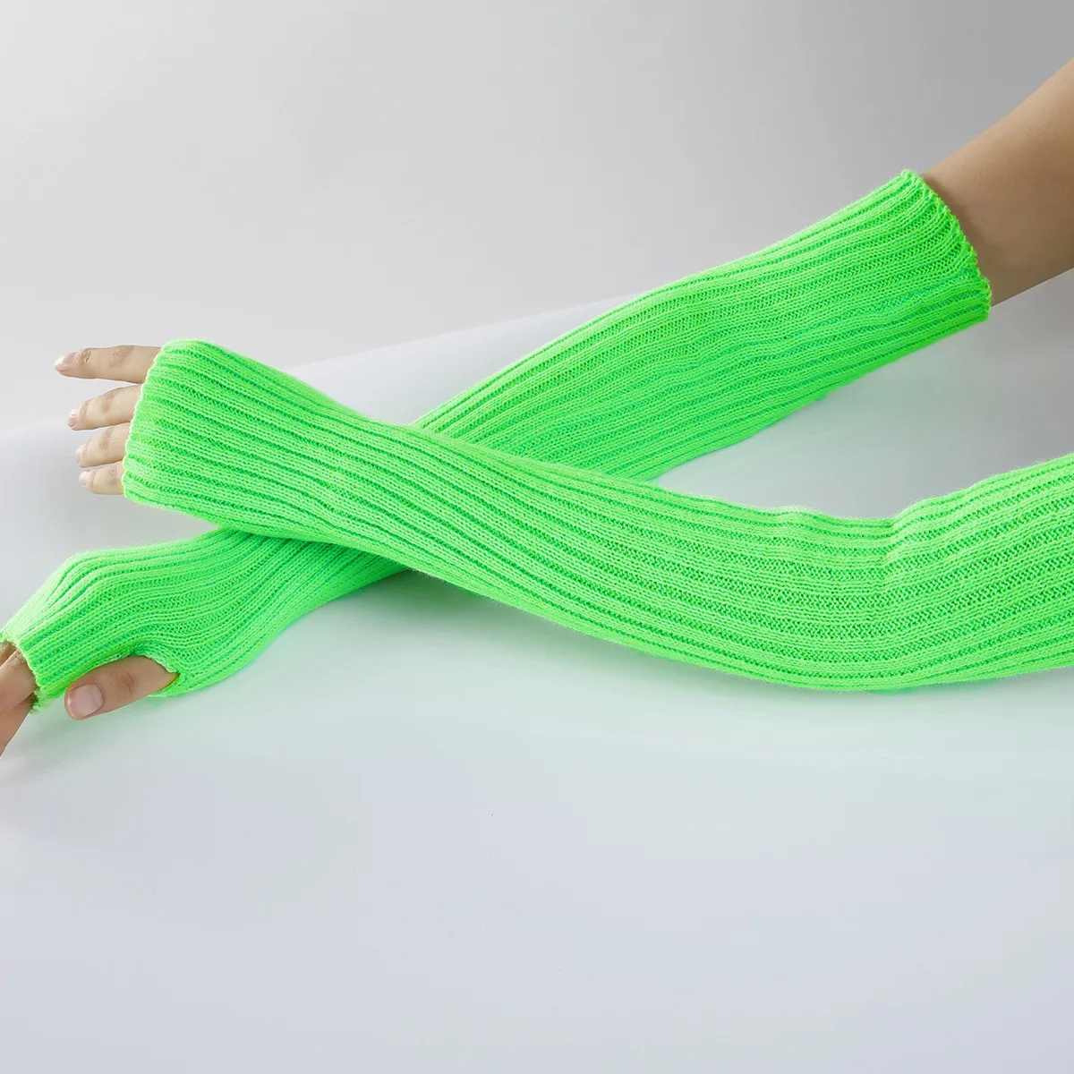 Acrylic Fibres Fingerless Gloves Women Elbow Glove Work Gloves Winter Men Unisex Black White Stripe Arm Warmers Sleeve