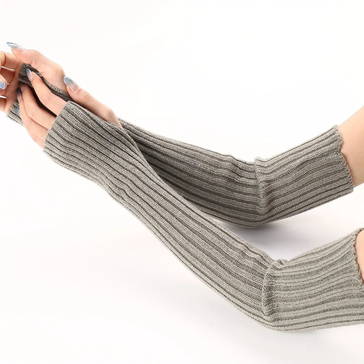 Acrylic Fibres Fingerless Gloves Women Elbow Glove Work Gloves Winter Men Unisex Black White Stripe Arm Warmers Sleeve
