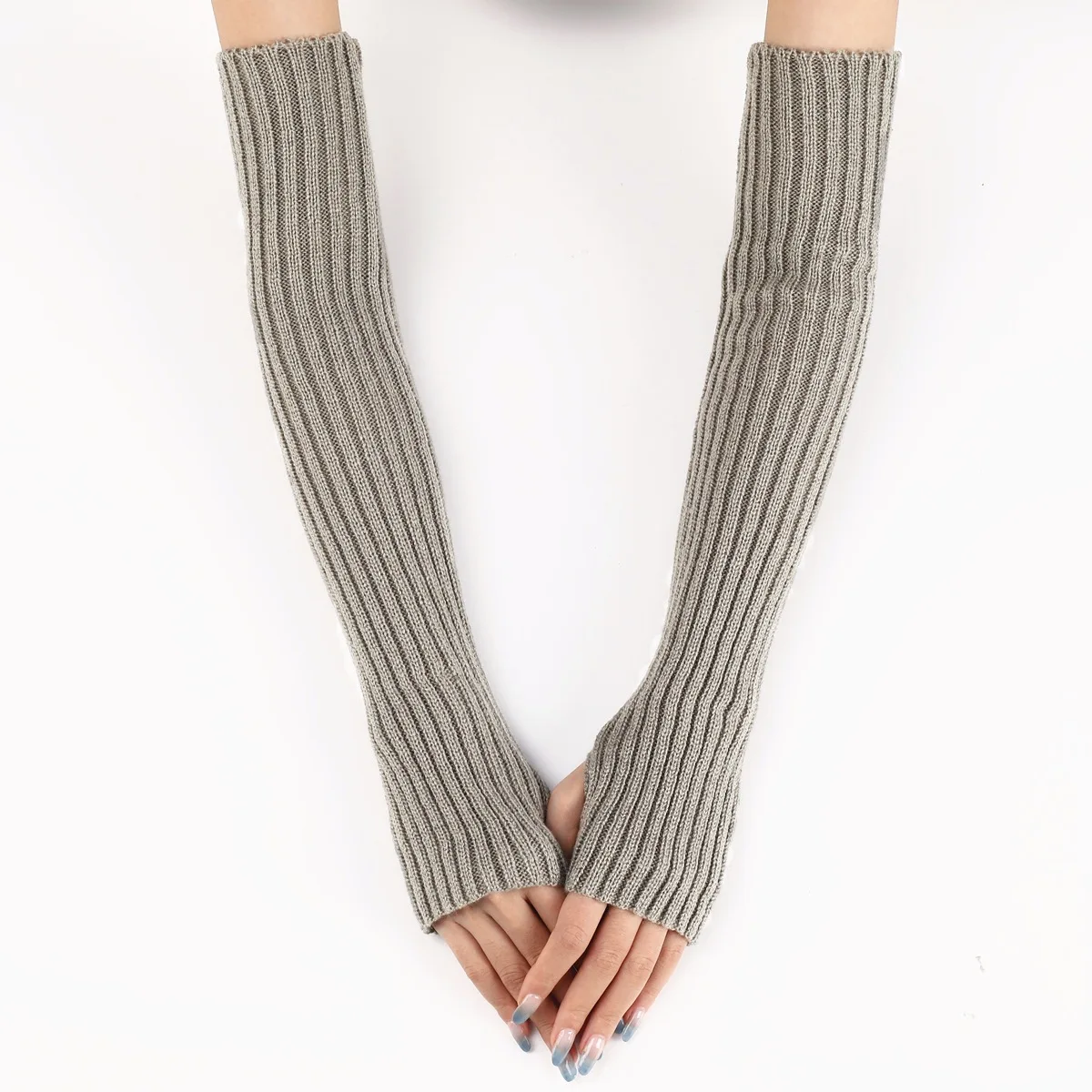 Acrylic Fibres Fingerless Gloves Women Elbow Glove Work Gloves Winter Men Unisex Black White Stripe Arm Warmers Sleeve
