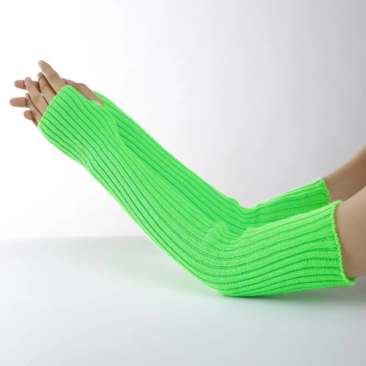 Acrylic Fibres Fingerless Gloves Women Elbow Glove Work Gloves Winter Men Unisex Black White Stripe Arm Warmers Sleeve