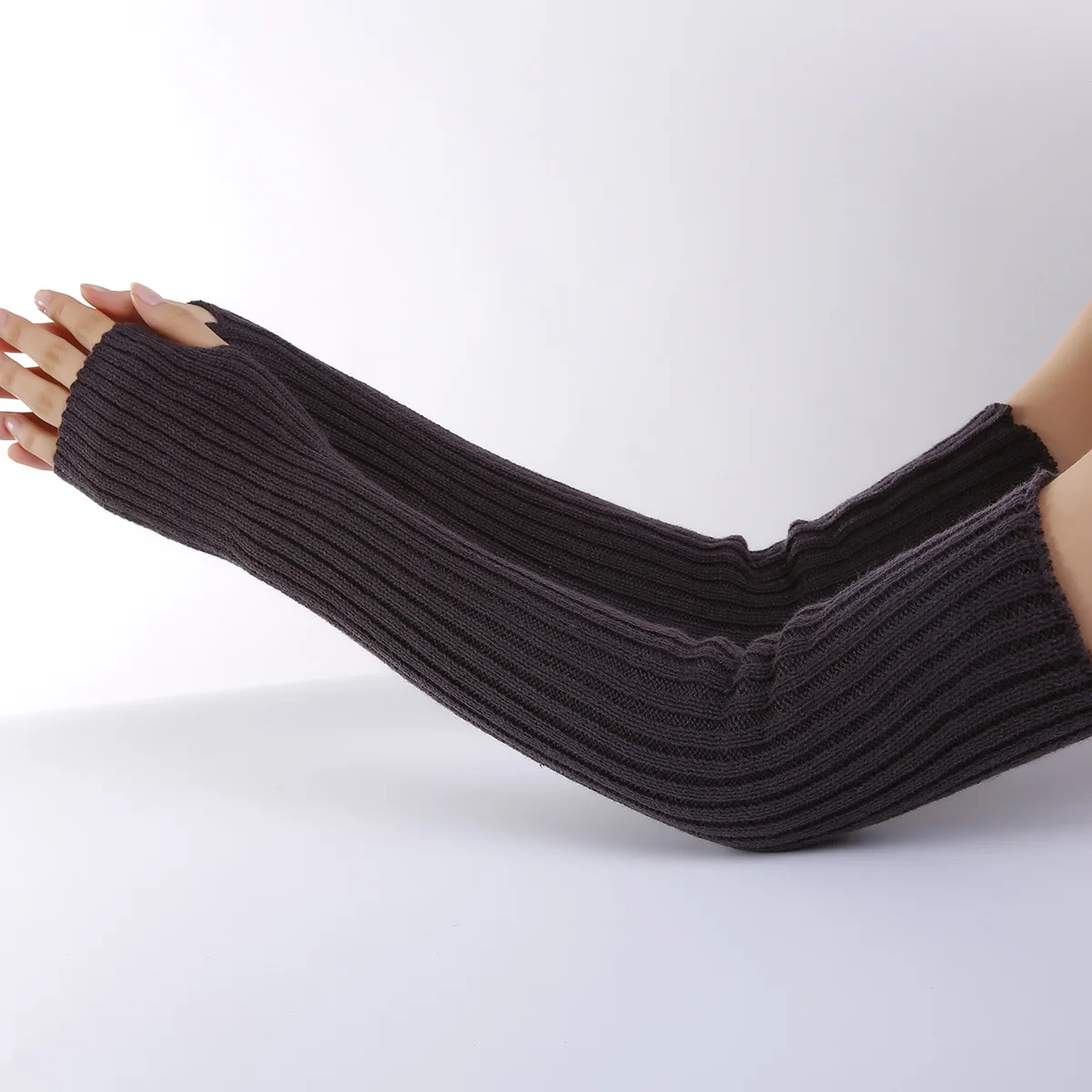 Acrylic Fibres Fingerless Gloves Women Elbow Glove Work Gloves Winter Men Unisex Black White Stripe Arm Warmers Sleeve