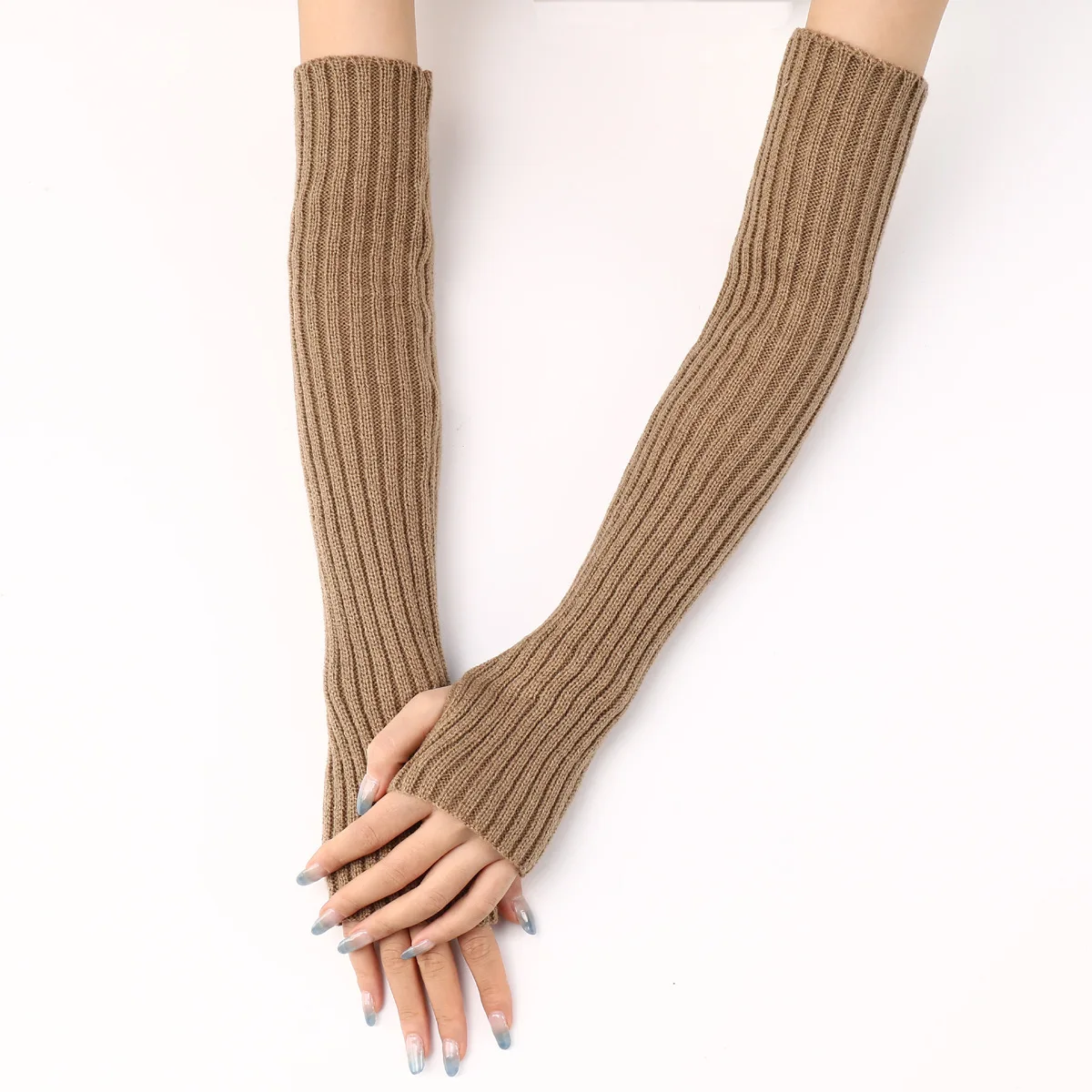 Acrylic Fibres Fingerless Gloves Women Elbow Glove Work Gloves Winter Men Unisex Black White Stripe Arm Warmers Sleeve
